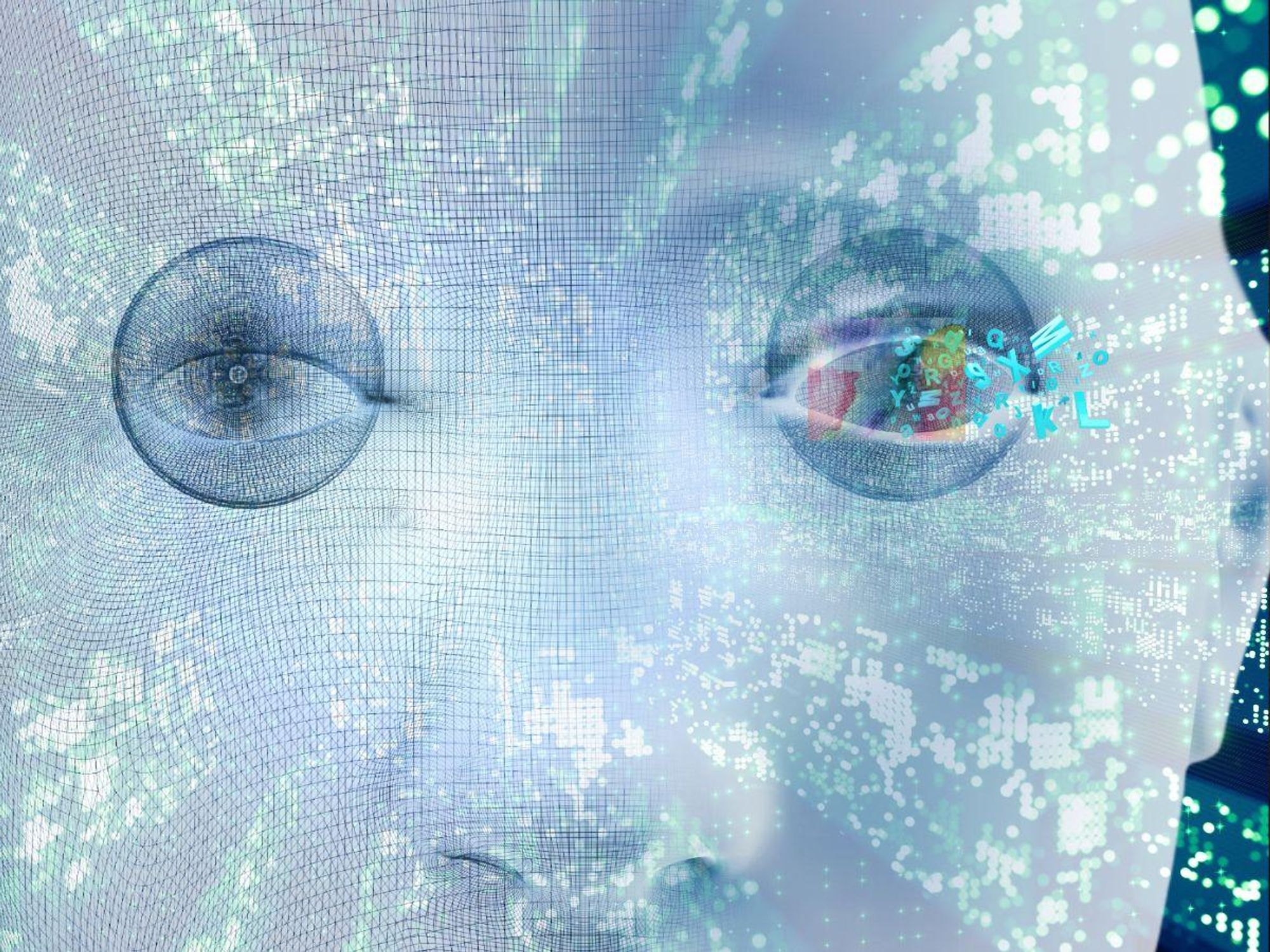 AI face surrounded by art