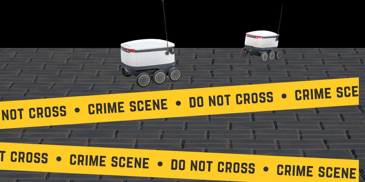 delivery robots entering crime scene