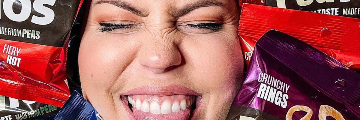 woman covered in peatos chips