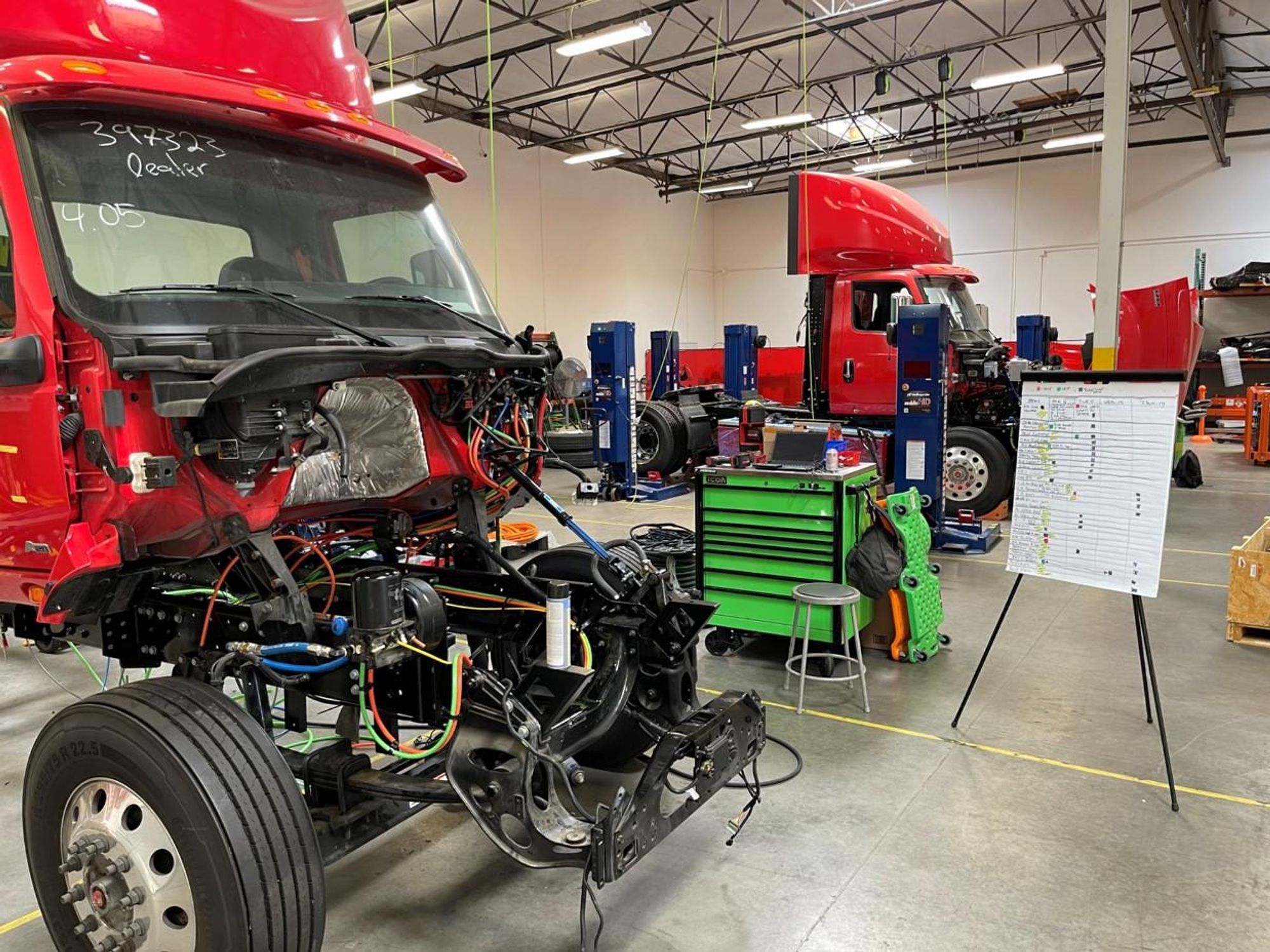 inside of a red truck