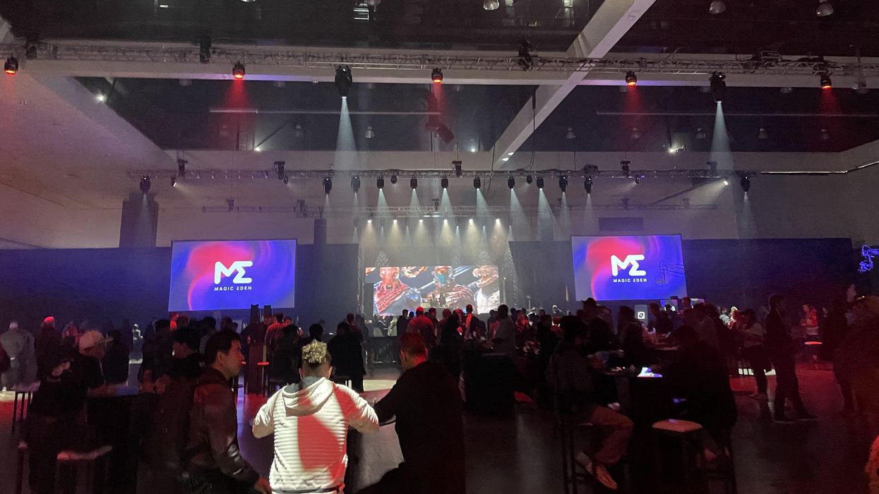 Music plays from the stage at the NFT LA conference.