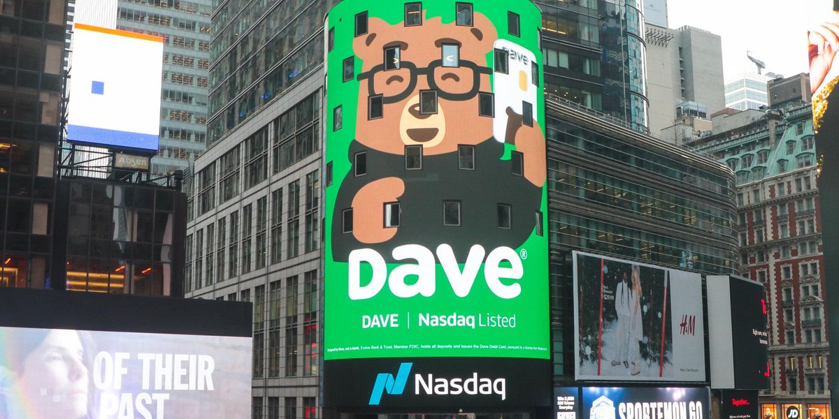 Neo-bank Dave makes it debut on the Nasdaq with a billboard.