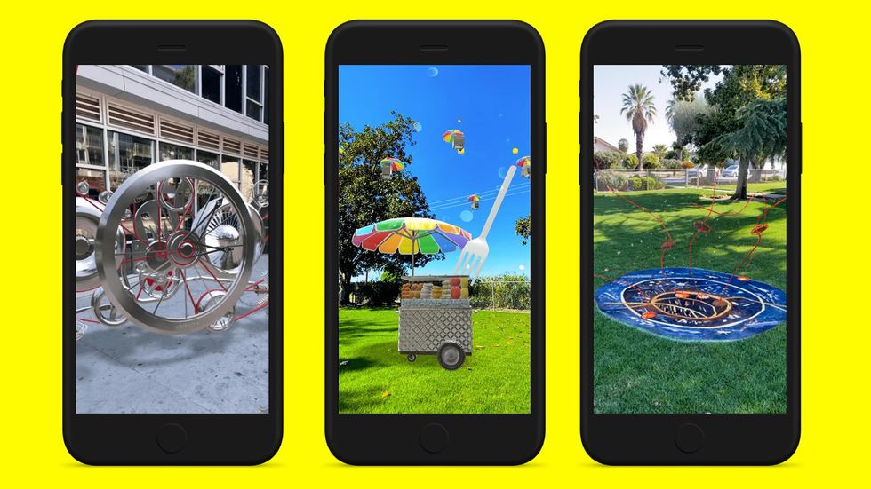 Snap\u2019s AR lenses being using in a public setting.