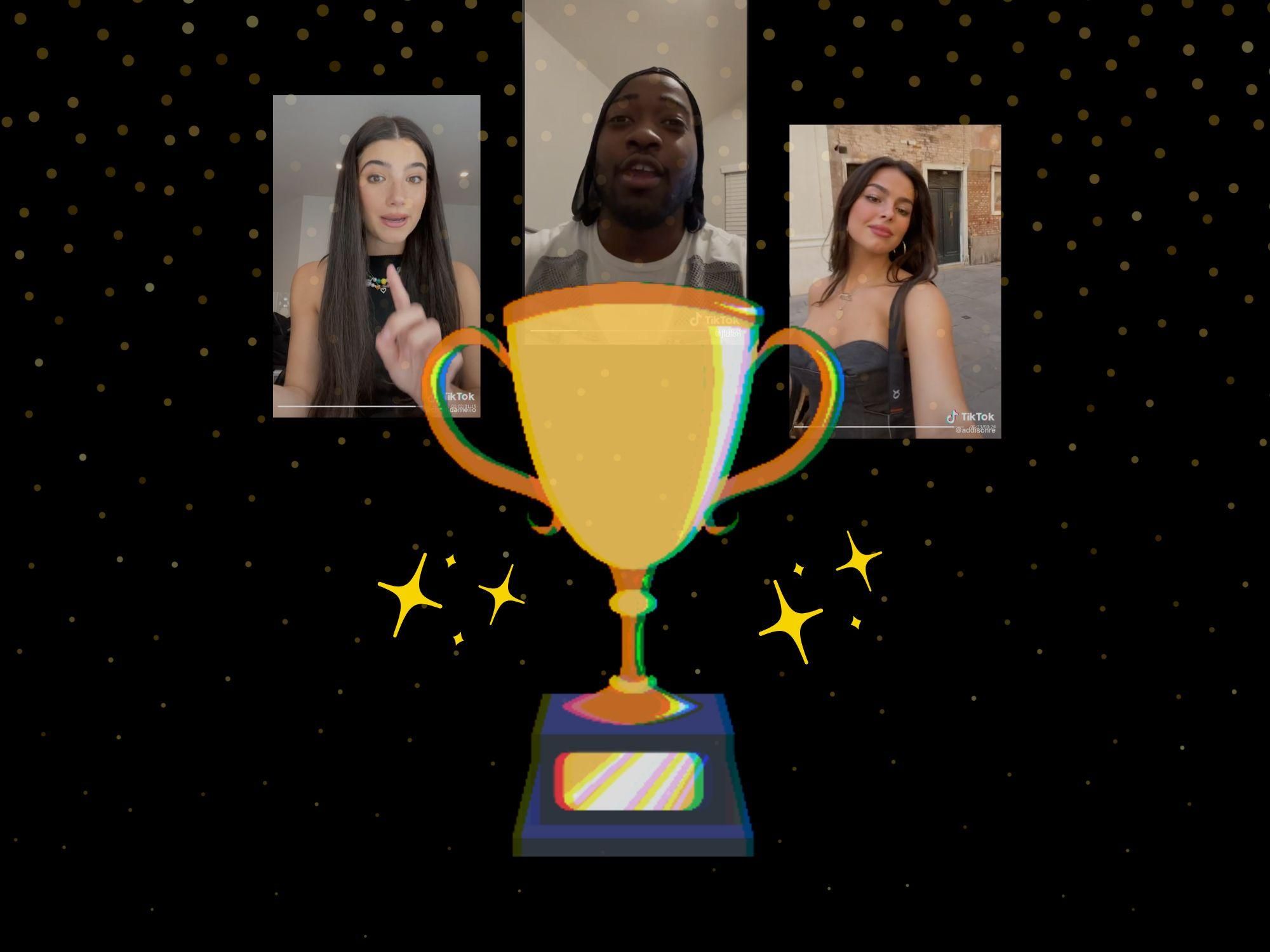 tiktok influencers around a trophy 